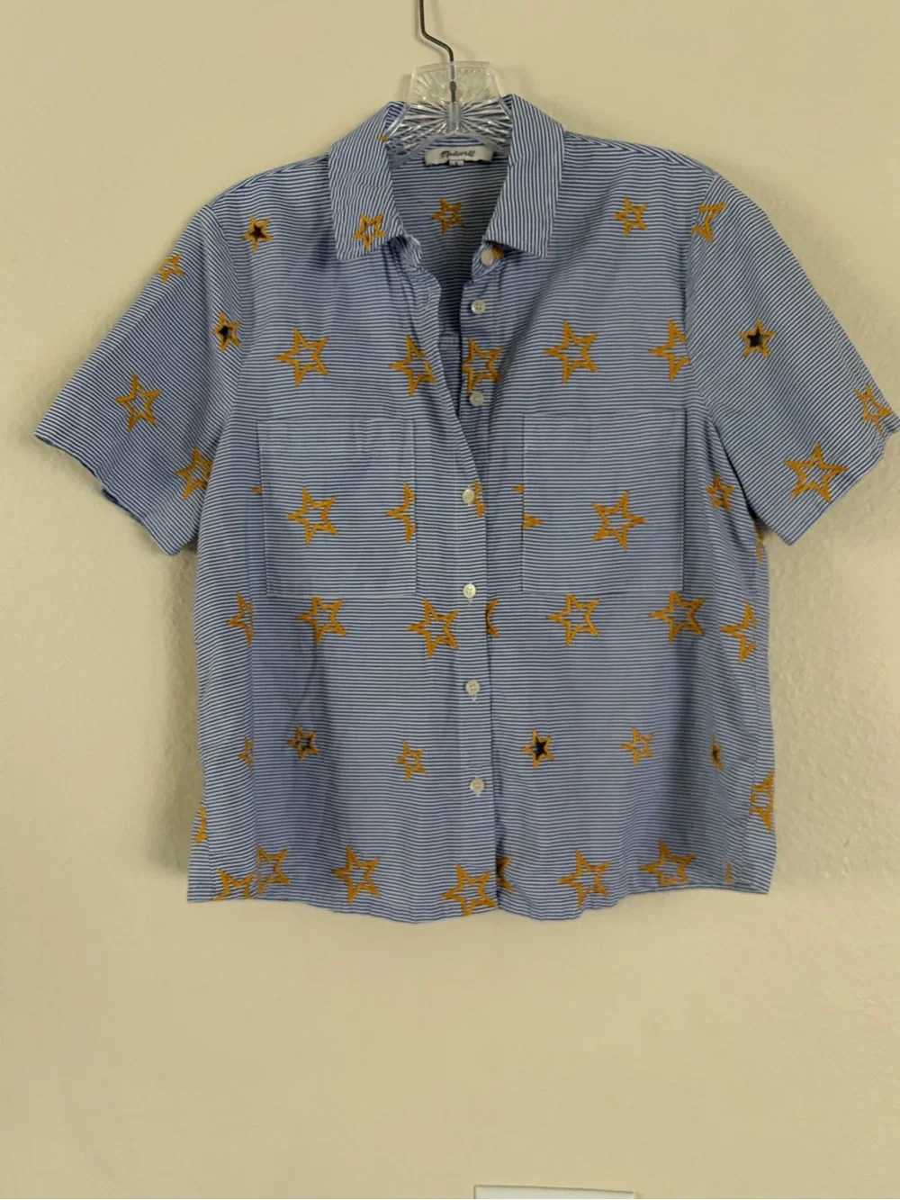 Madewell Blue and White Striped Shirt with Gold Star Embroidery - Picture 1 of 4
